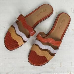 Madewell The Wave Slide Leather Strappy Sandals Flats Slip On Women's 7.5 Orange